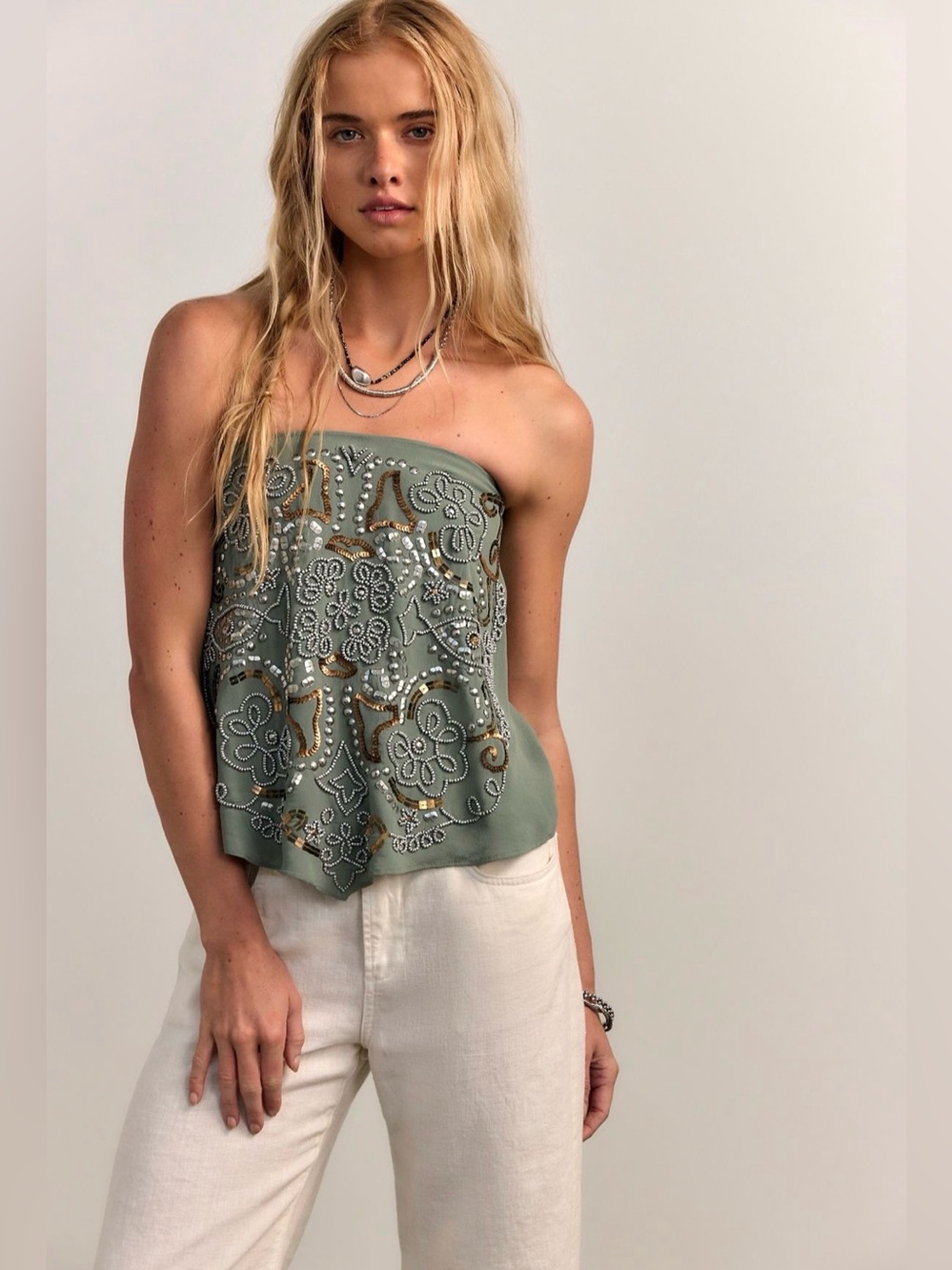 Free People Julia Embroidered Tube Top